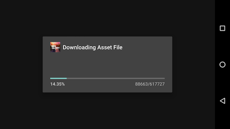Vain Glory downloading asset file.